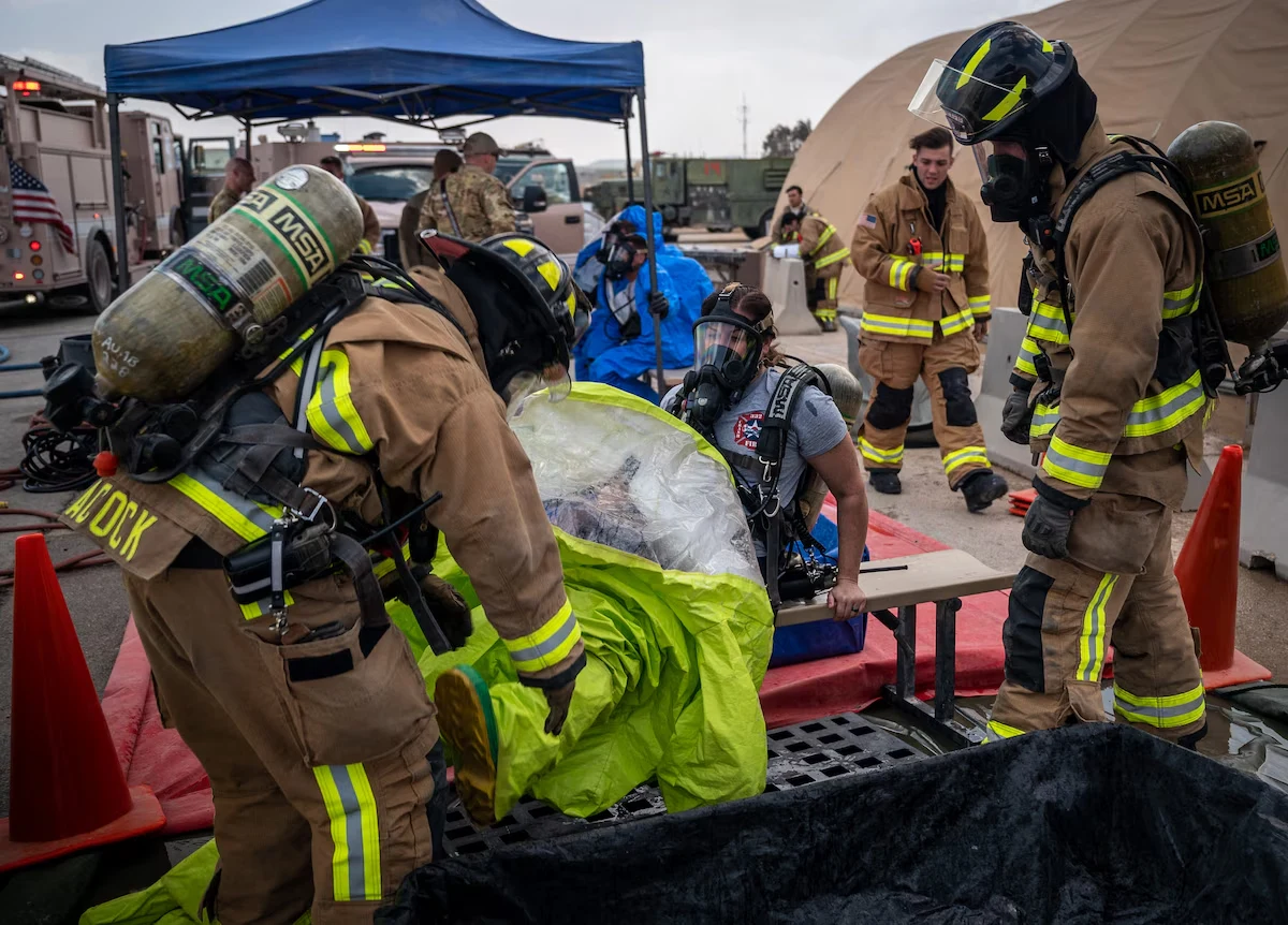 Archived illustration of emergency responders in protective clothing