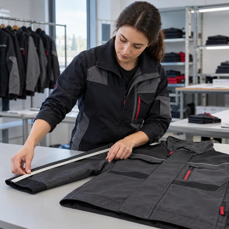 Illustrative workwear measurement and workmanship inspection