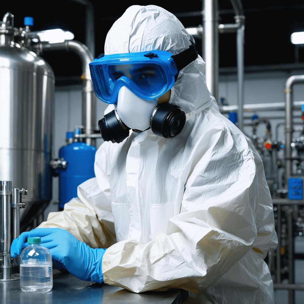 Worker in chemical protection suit